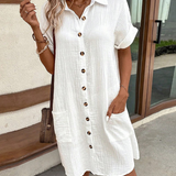 Vestido camisero para mujer - Corte informal - Mangas cortas - Cuello clásico - Abotonado