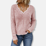 Suéter de mujer – Corte relajado – Punto de lana – Elegante cuello festoneado