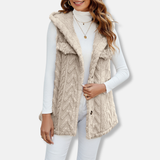 Chaleco con capucha para mujer – Punto esponjoso – Corte holgado – Abotonado – Bolsillos en el pecho