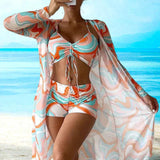 Azura – Elegante conjunto de bikini de 3 piezas con estampado floral, cómodo y transpirable
