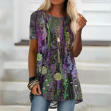 Blusa de mujer – Corte holgado – Mangas cortas – Tejido transpirable – Estampado artístico