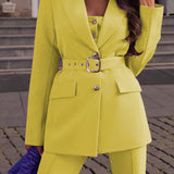 Oprah - Conjunto de alta calidad con cinturón, top y pantalón