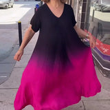 Vestido de mujer - Corte holgado en A - Mangas cortas - Cuello en V - Tejido ligero
