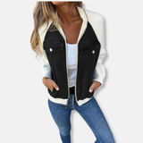 Chaqueta bomber para mujer – Mezcla de lana – Paneles vaqueros – Corte recto
