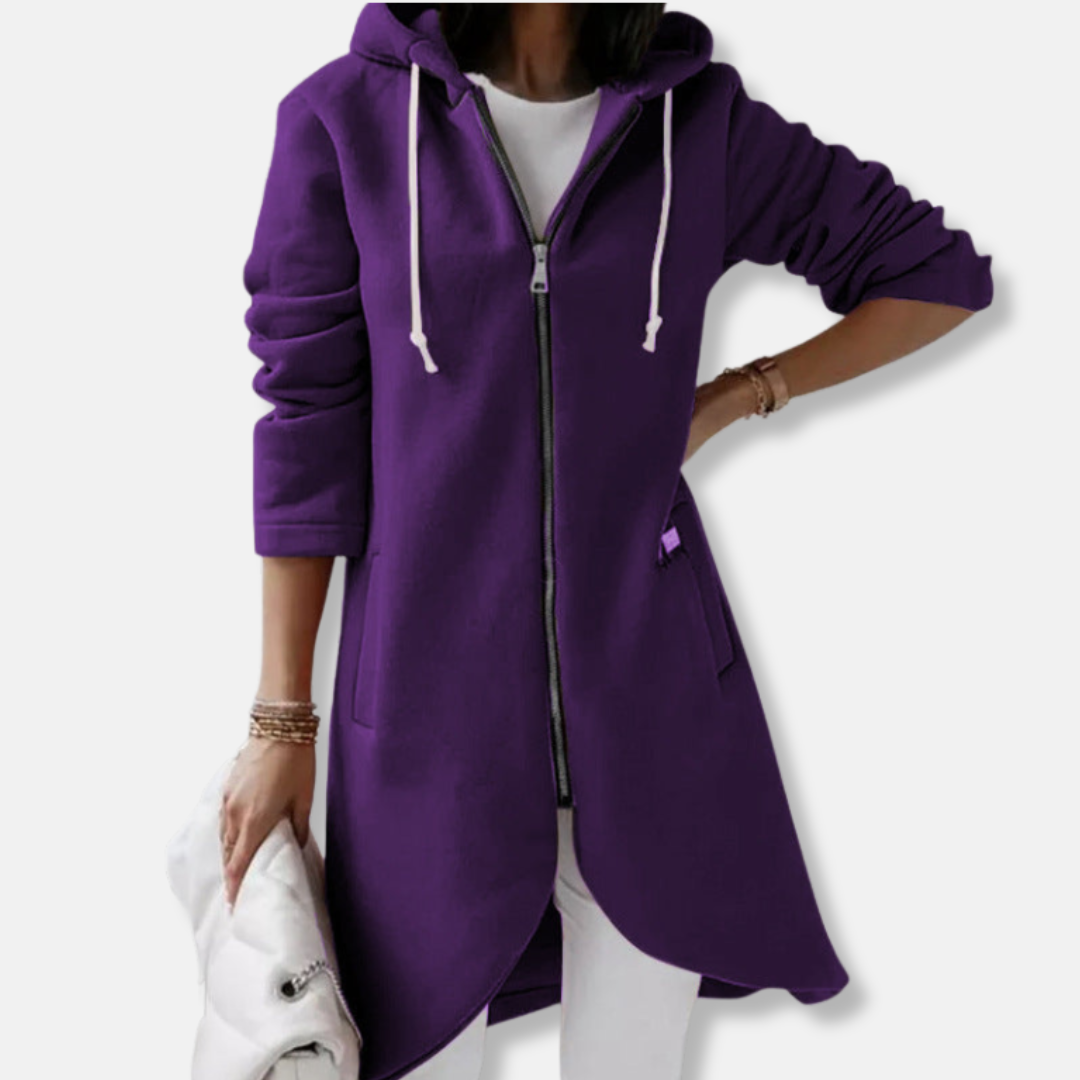 Chaqueta sudadera para mujer – Corte holgado – Algodón – Capucha con cremallera – Largo hasta la mitad del muslo