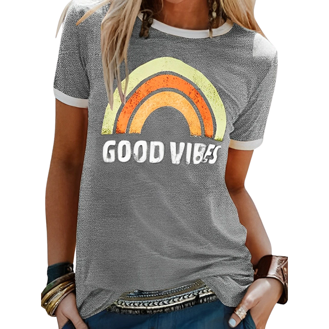 Camiseta de mujer – Corte holgado – Punto suave – Estampado vintage – Estilo casual