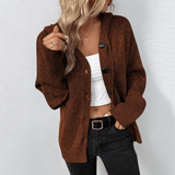 Chaleco de punto para mujer – Corte oversize – Punto suave – Capucha – Botones en la parte delantera