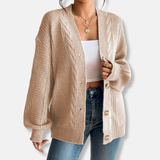 Cárdigan para mujer – Punto de lana – Corte holgado – Patrón de punto trenzado – Botones delanteros