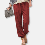 Pantalones de mujer - Tejido ligero - Corte holgado - Cintura elástica - Largo hasta el tobillo