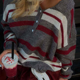 Blusa de punto a rayas estilo preppy con cuello polo