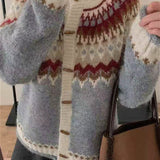 Cárdigan de punto Fair Isle con cuello redondo y botones de cuerno, cuello redondo