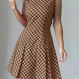 Vestido sin mangas para mujer - Corte entallado - Estampado de cuadros - Falda acampanada