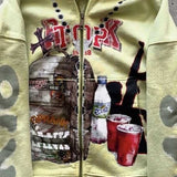 Sudadera informal con capucha extragrande con estampado de grafiti y cierre de cremallera.
