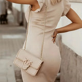 Vestido de mujer - Corte ajustado - Mangas con volantes - Cuello redondo elegante
