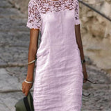 Vestido recto de mujer - Mangas cortas - Encaje elegante - Tejido ligero y cómodo