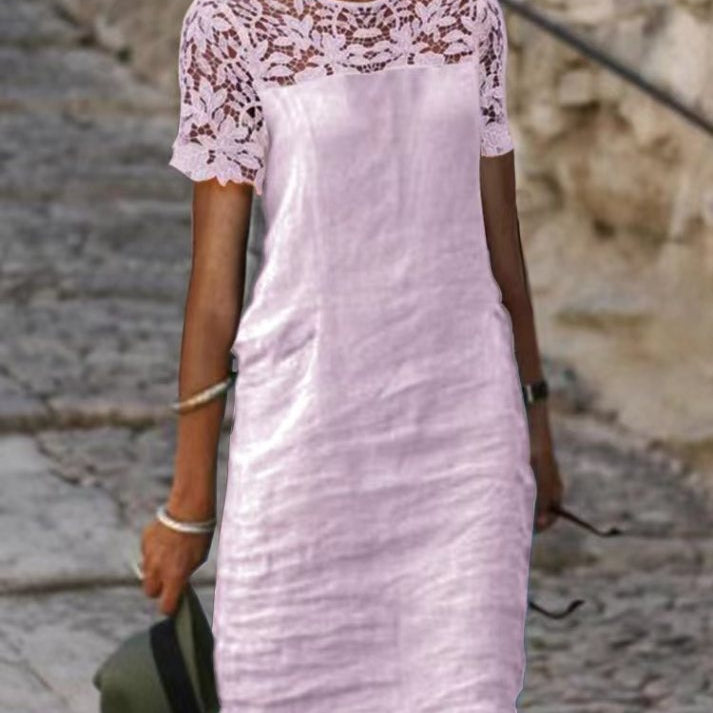 Vestido recto de mujer - Mangas cortas - Encaje elegante - Tejido ligero y cómodo
