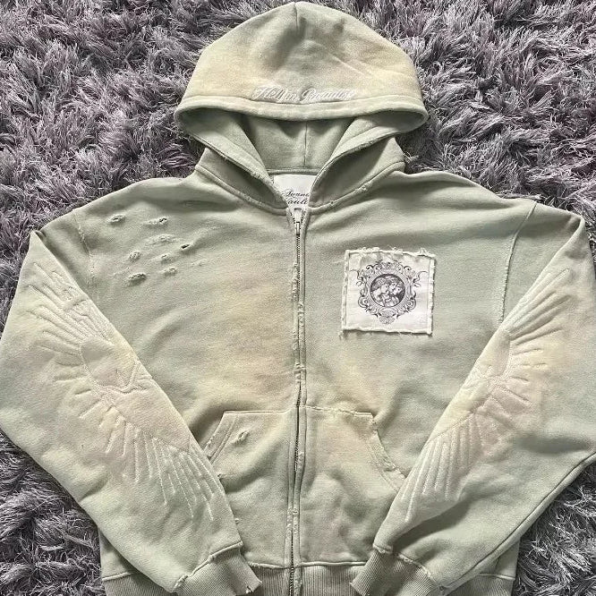 Sudadera con capucha y cremallera con letras bordadas