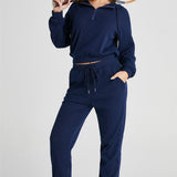 Conjunto de ropa de estar por casa para mujer: Top de cuello alto con cremallera y pantalones con cintura elástica