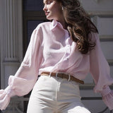 Blusa de manga larga con botones en Tencel