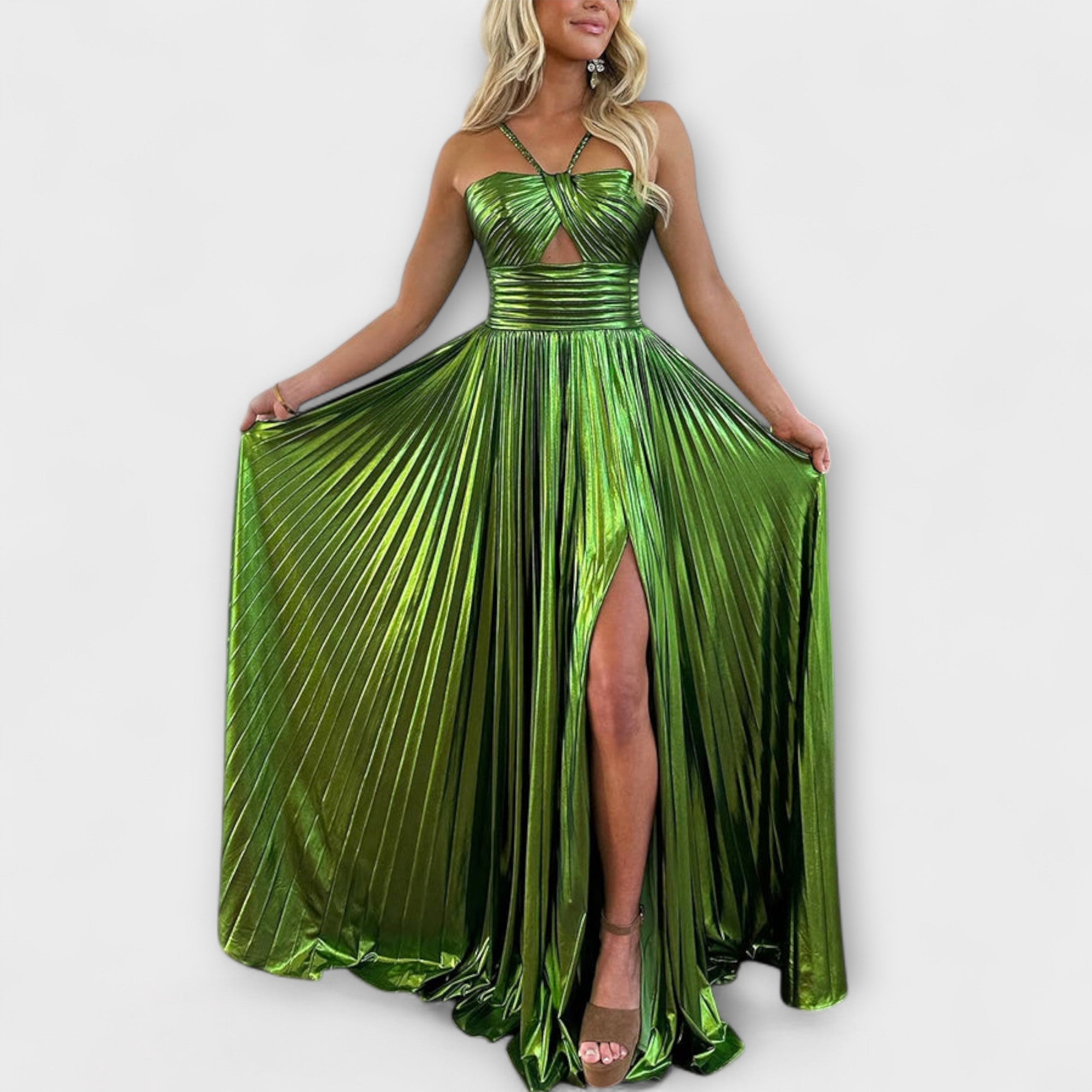 Vestido maxi de tela metálica