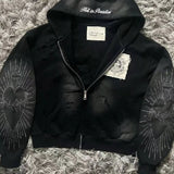 Sudadera con capucha y cremallera con letras bordadas