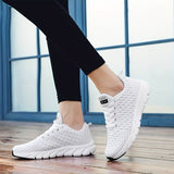 Zapatillas deportivas para mujer – Corte bajo – Malla transpirable – Plantilla de espuma viscoelástica – Cordones ajustables