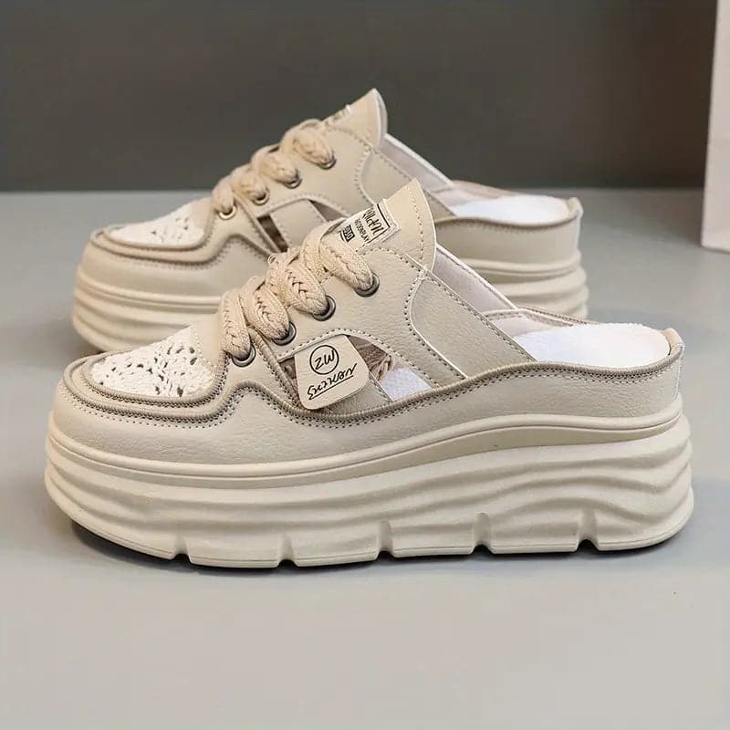 Zapatillas tipo mule para mujer - Suela de plataforma - Cómodas sin cordones - Estilo deportivo y chic
