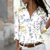 Blusa de mujer – Corte holgado – Tejido transpirable – Estampado floral – Mangas remangadas