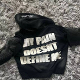 Sudadera con capucha y cremallera con letras bordadas