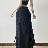 Falda larga de patchwork con cordones estilo gótico Y2K