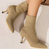 Botines de mujer - Tacón de aguja - Punta puntiaguda - Tejido elástico cómodo