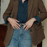 Blazer de mezcla de lana con diseño de espiga
