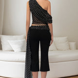 Conjunto de dos piezas con top de lunares sin mangas