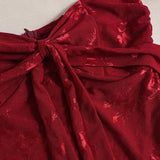 Vestido de noche de punto jacquard sin tirantes