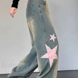 Vaqueros de pierna ancha con patchwork de corazones