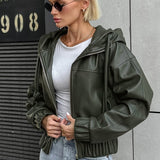 Chaqueta de calle oversize con capucha en piel sintética negra