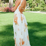 Vestido largo halter con estampado floral