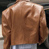 Blazer vintage de piel sintética de gran tamaño