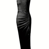 Vestido sin mangas para mujer - Cuello redondo - Abertura lateral - Elegante corte ajustado