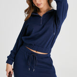 Conjunto de ropa de estar por casa para mujer: Top de cuello alto con cremallera y pantalones con cintura elástica