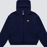 Sudadera con capucha de cuadros de bloques de color con cremallera de gran tamaño