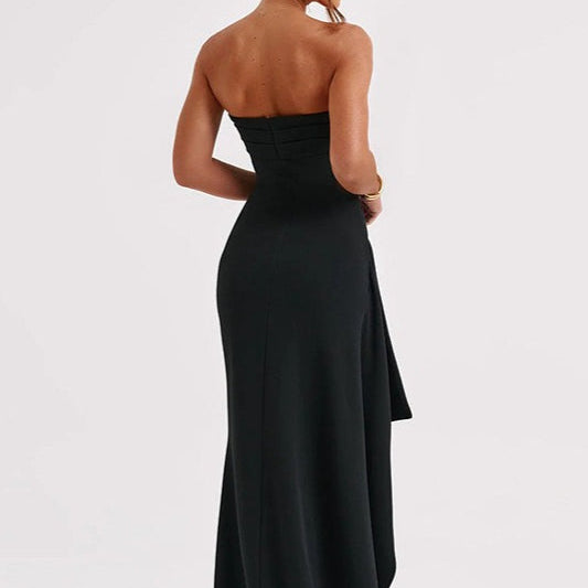 Vestido de noche largo sin tirantes con abertura hasta el muslo