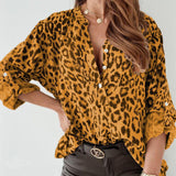Blusa de mujer – Corte holgado – Tejido transpirable – Estampado de leopardo – Mangas abullonadas