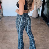 Pantalones acampanados para mujer – Cintura alta – Estampado bohemio – Corte ajustado y cómodo