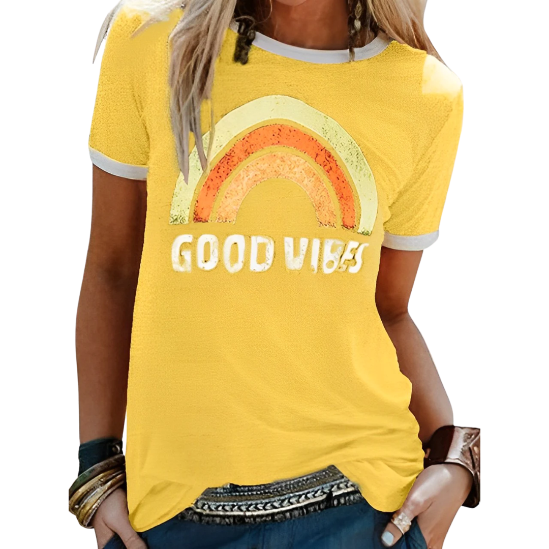 Camiseta de mujer – Corte holgado – Punto suave – Estampado vintage – Estilo casual