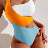 Traje de baño de talle alto con bloques de color para mujer: elegante y cómodo.