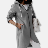 Chaqueta sudadera para mujer – Corte holgado – Algodón – Capucha con cremallera – Largo hasta la mitad del muslo