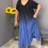 Vestido de mujer - Corte holgado en A - Mangas cortas - Cuello en V - Tejido ligero