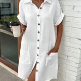 Vestido camisero para mujer - Corte informal - Mangas cortas - Cuello clásico - Abotonado