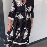 Katia - Vestido de diseñador con estampado floral y mangas 3/4